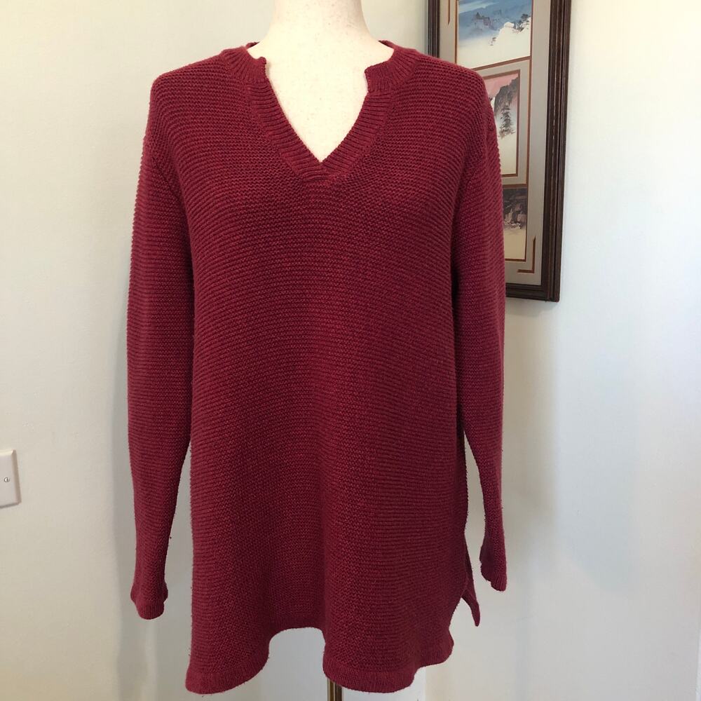 Norm Thompson Tunic Knit Sweater PL Burgundy Textured Holiday Quiet‎ Luxury 90s